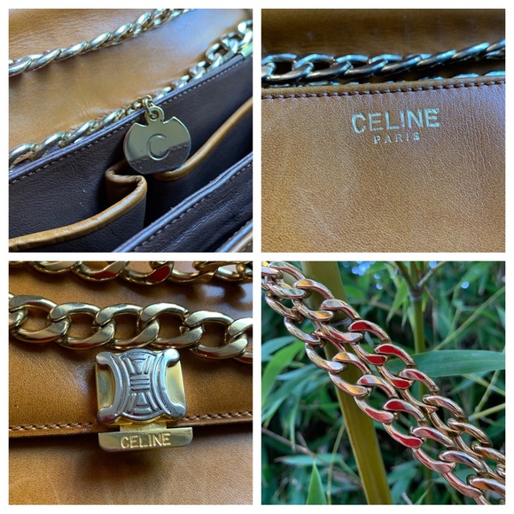 Stunning vintage CELINE Paris tan leather chain link shoulder bag purse two way - Picture 5 of 16